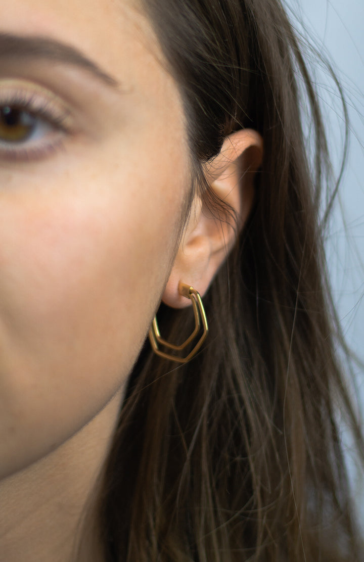Gold Creolen Geometric Double Thread - SimplyO