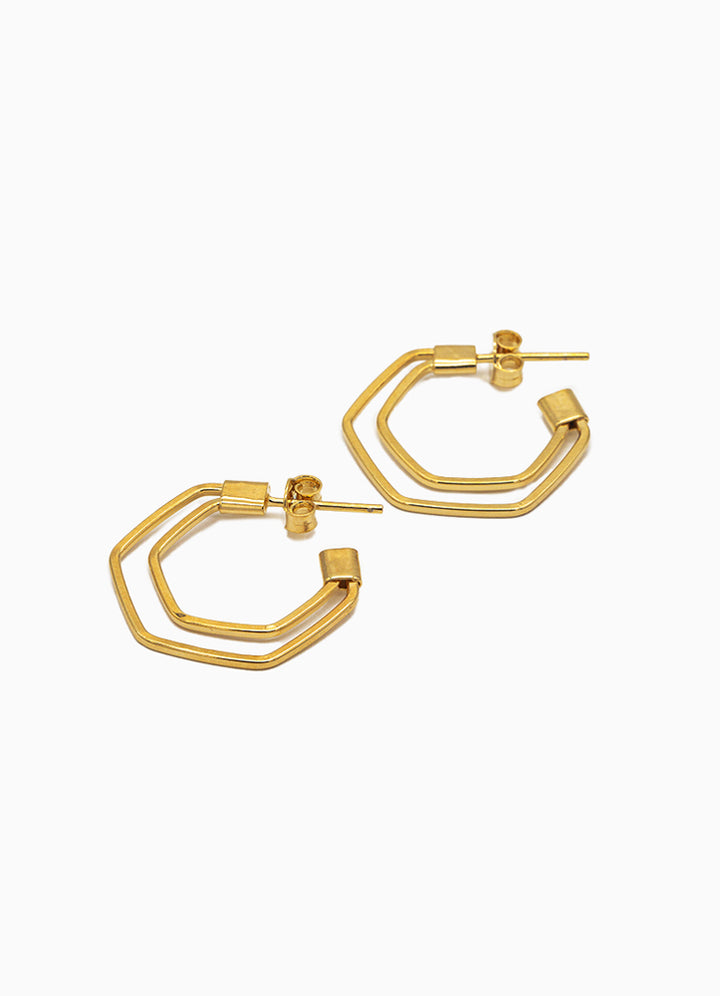 Gold Creolen Geometric Double Thread - SimplyO