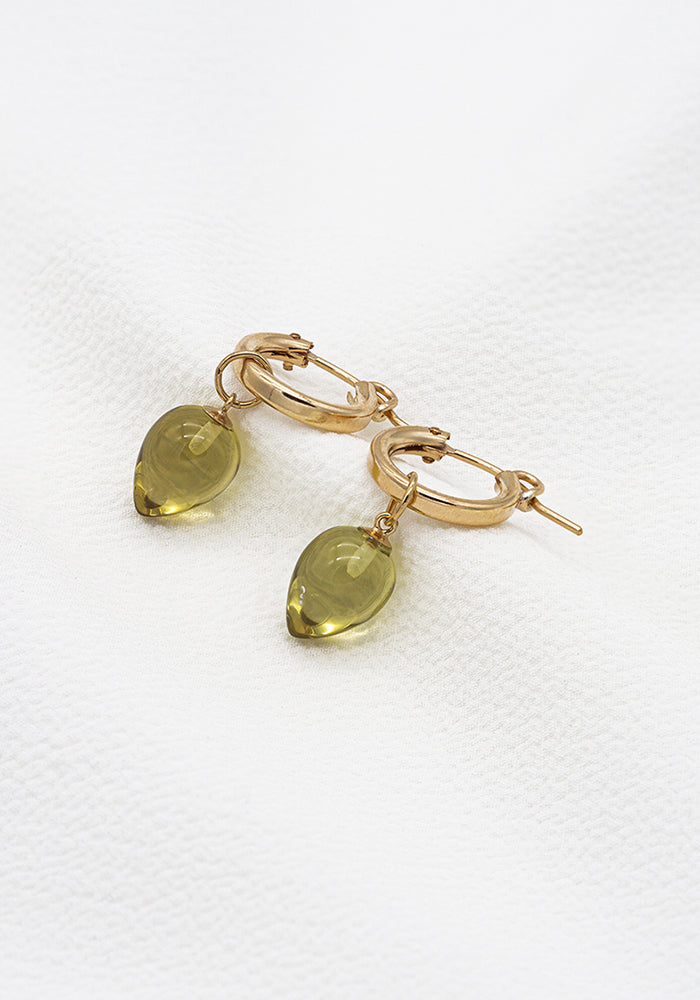 Edelstein Ohrringe - Gold Creolen Lemon Citrin Pendel - SimplyO Jewelry