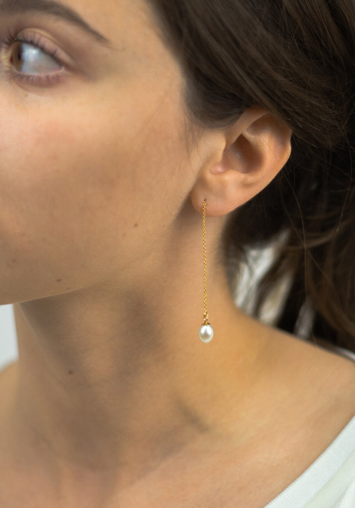 Filigraner Perlen Threader Ohrring mit langer Gold Filled Kette und Süßwasserperle